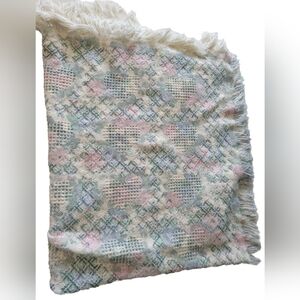 Cottagecore Fringe Hem Knit Throw Blanket Multicolor